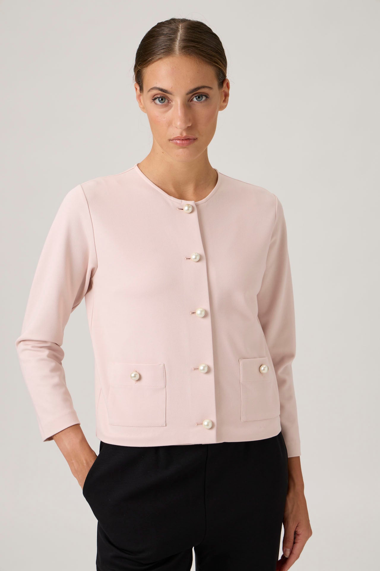 Classic Pearl-Button Cardigan - Rosa