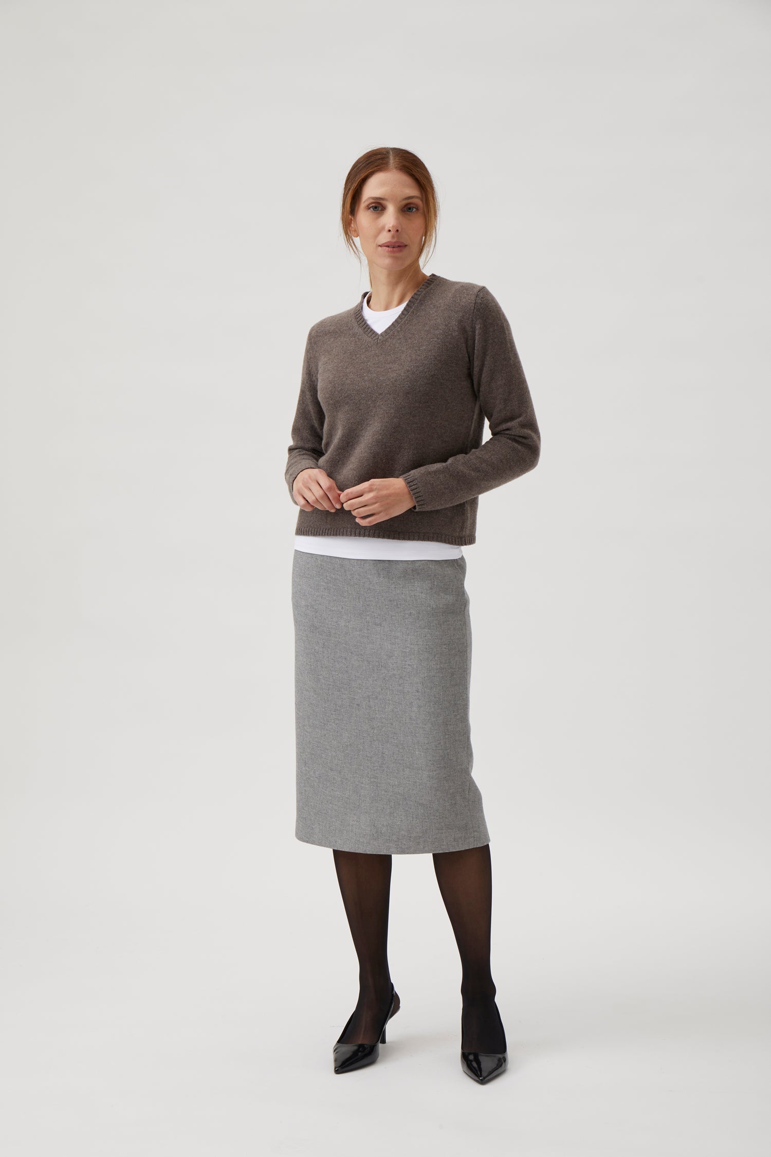 Double weaved pencil skirt - Light grey