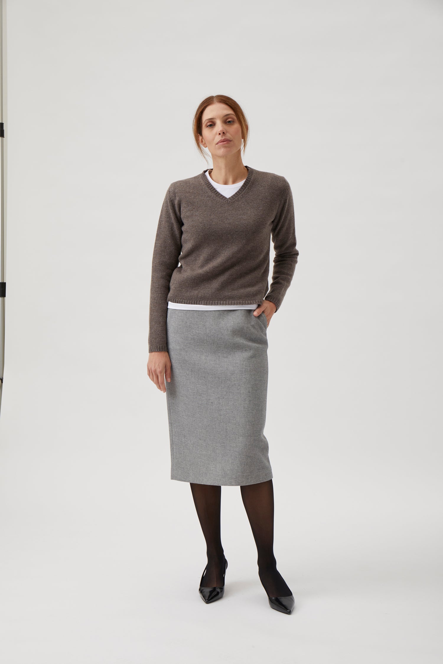 Double weaved pencil skirt - Light grey