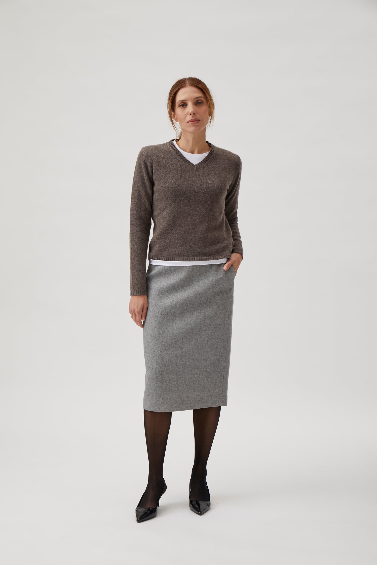 Double weaved pencil skirt - Light grey