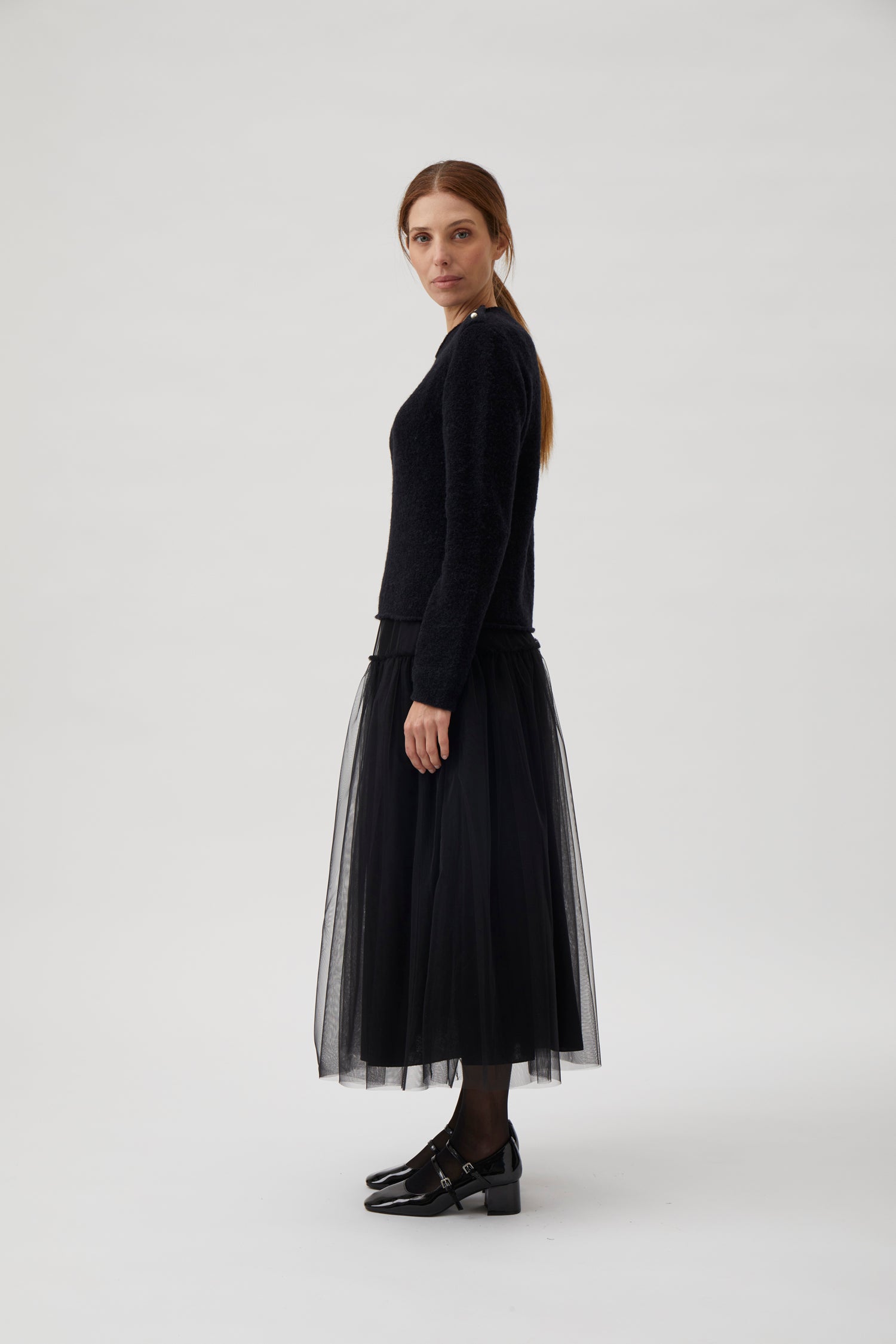 Wide skirt with tulle - Black