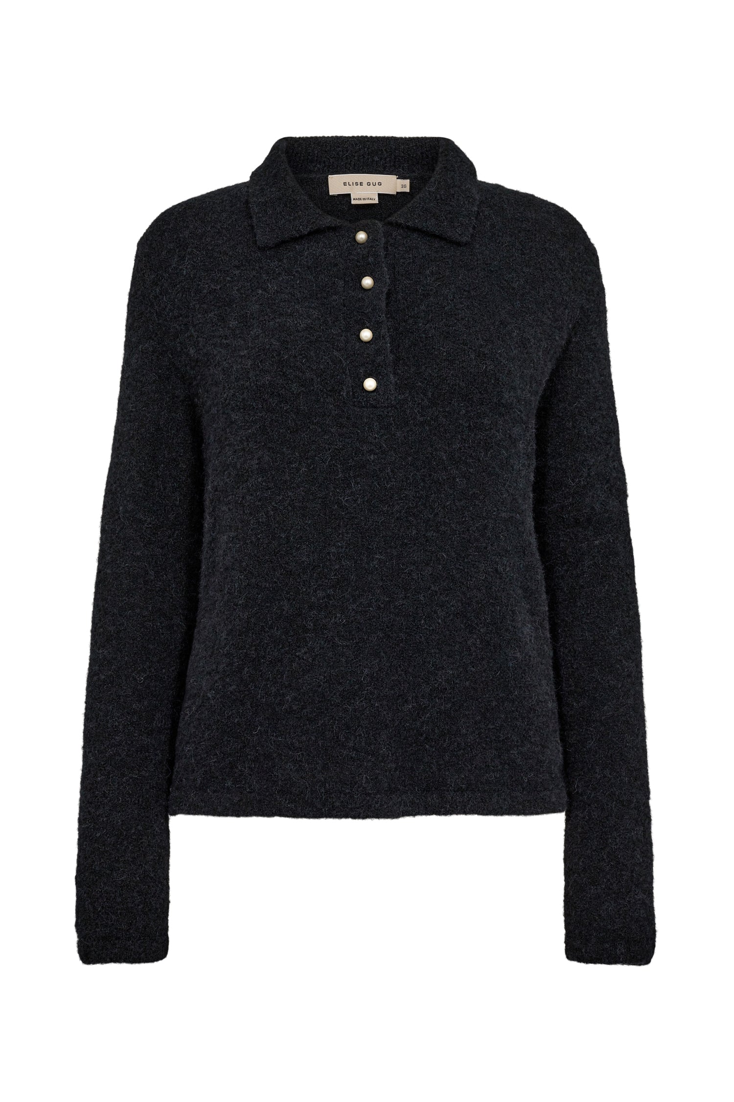 Polo sweater with pearl buttons - Black