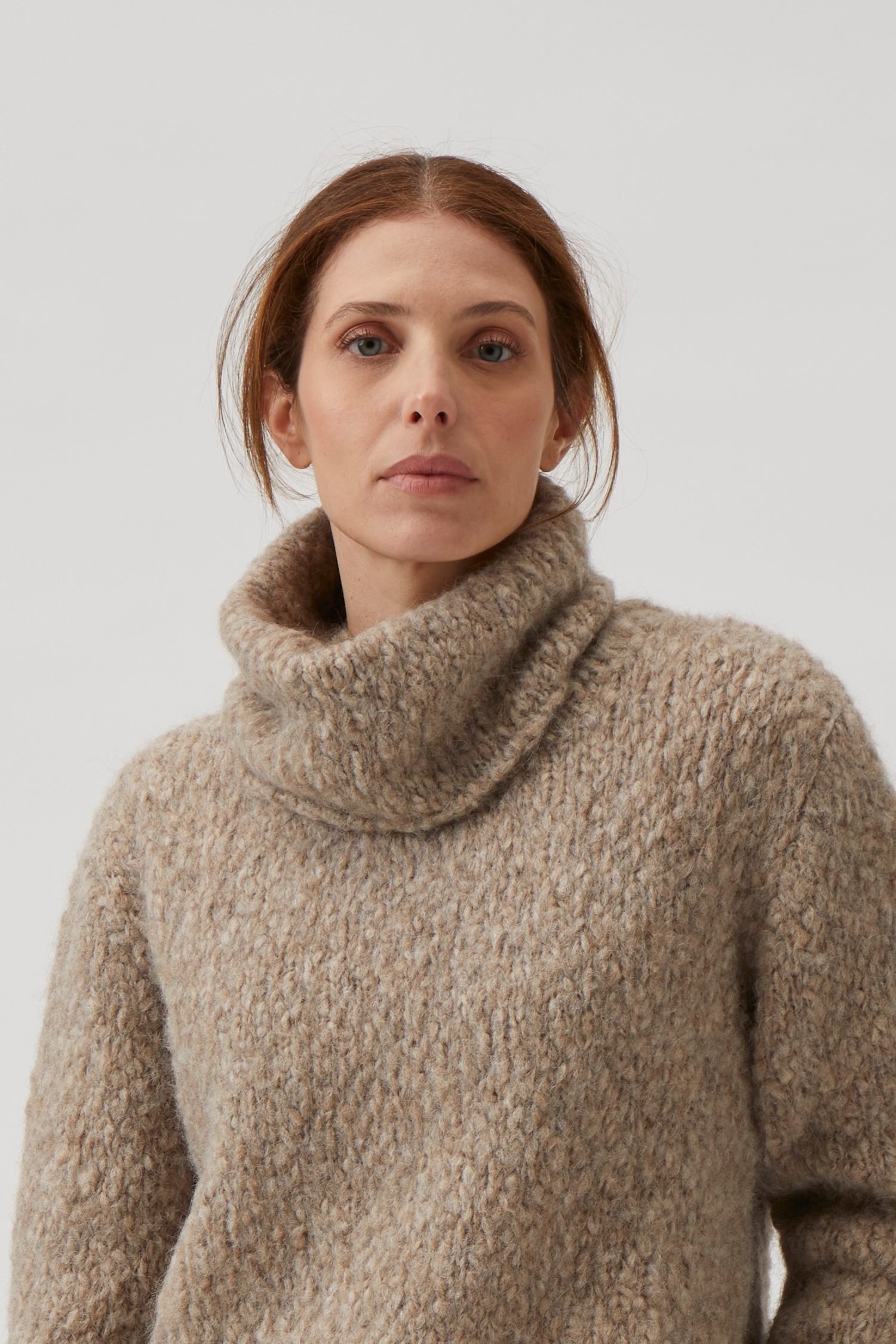 Knitted collar in alpaca - Beige melange