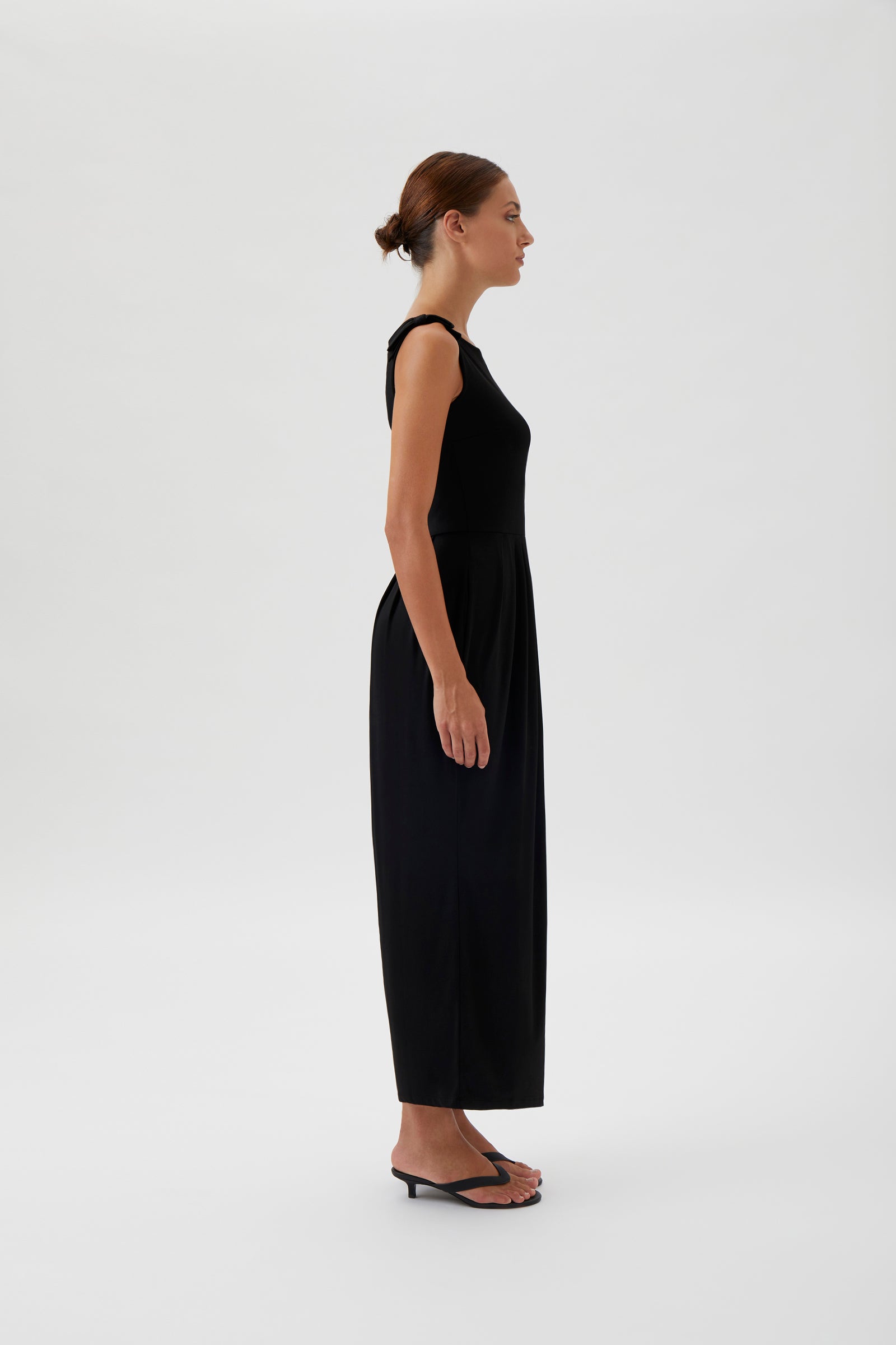 Sleeveless Maxi Dress with Shoulder Bows - Black