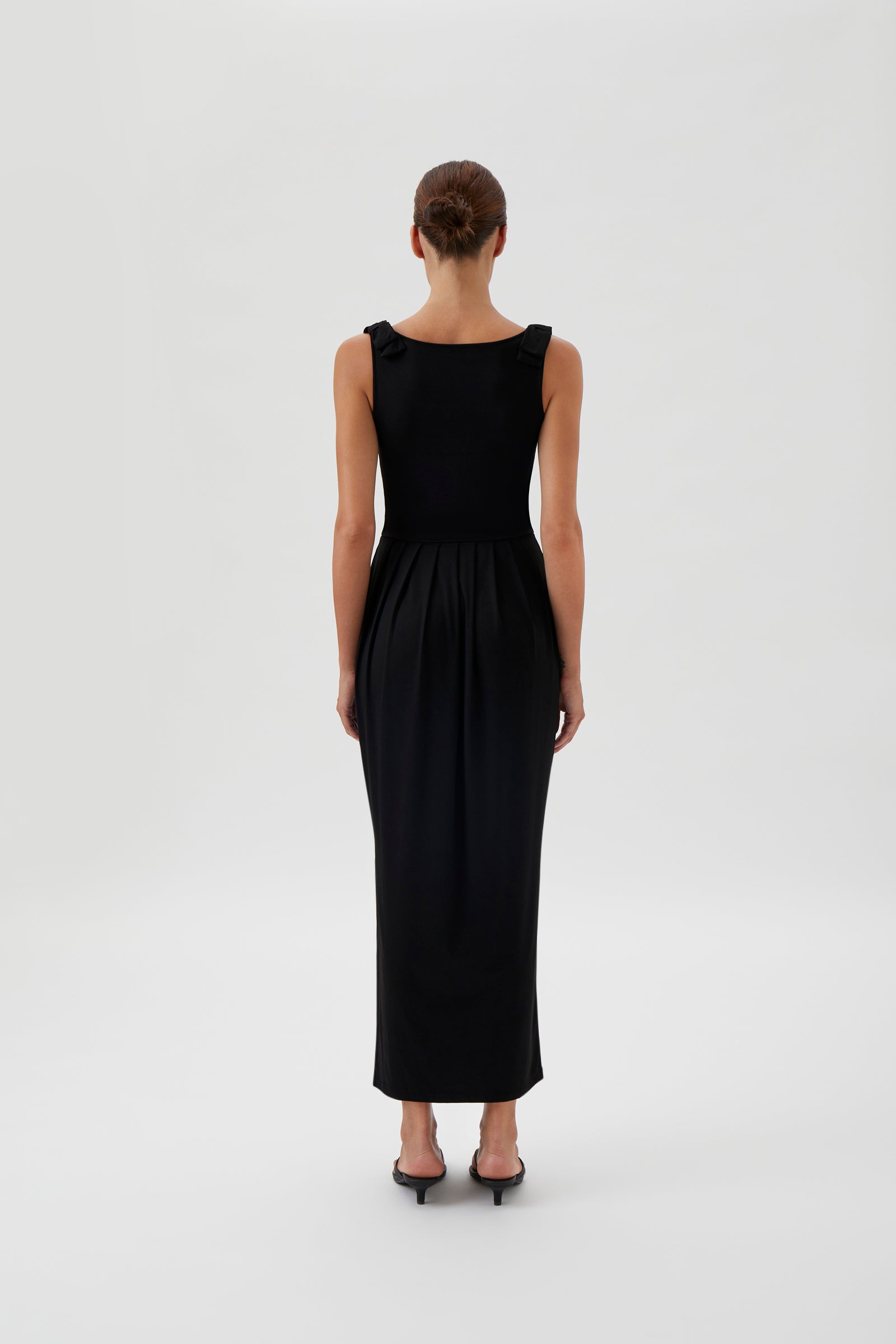 Sleeveless Maxi Dress with Shoulder Bows - Black