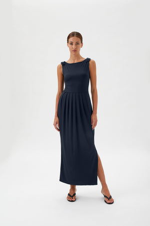 Sleeveless Maxi Dress with Shoulder Bows - Blue Crew