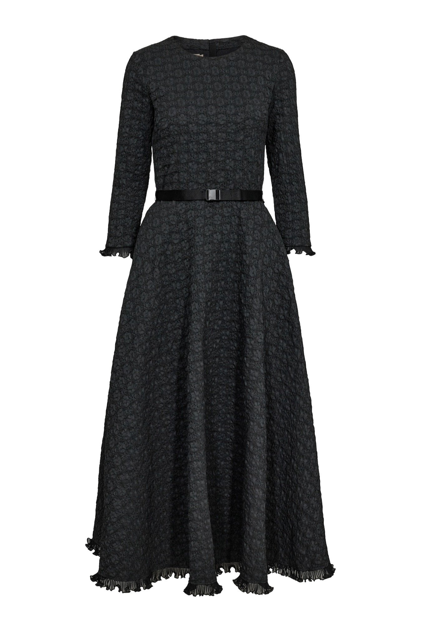 Dress in jacquard with belt - Black