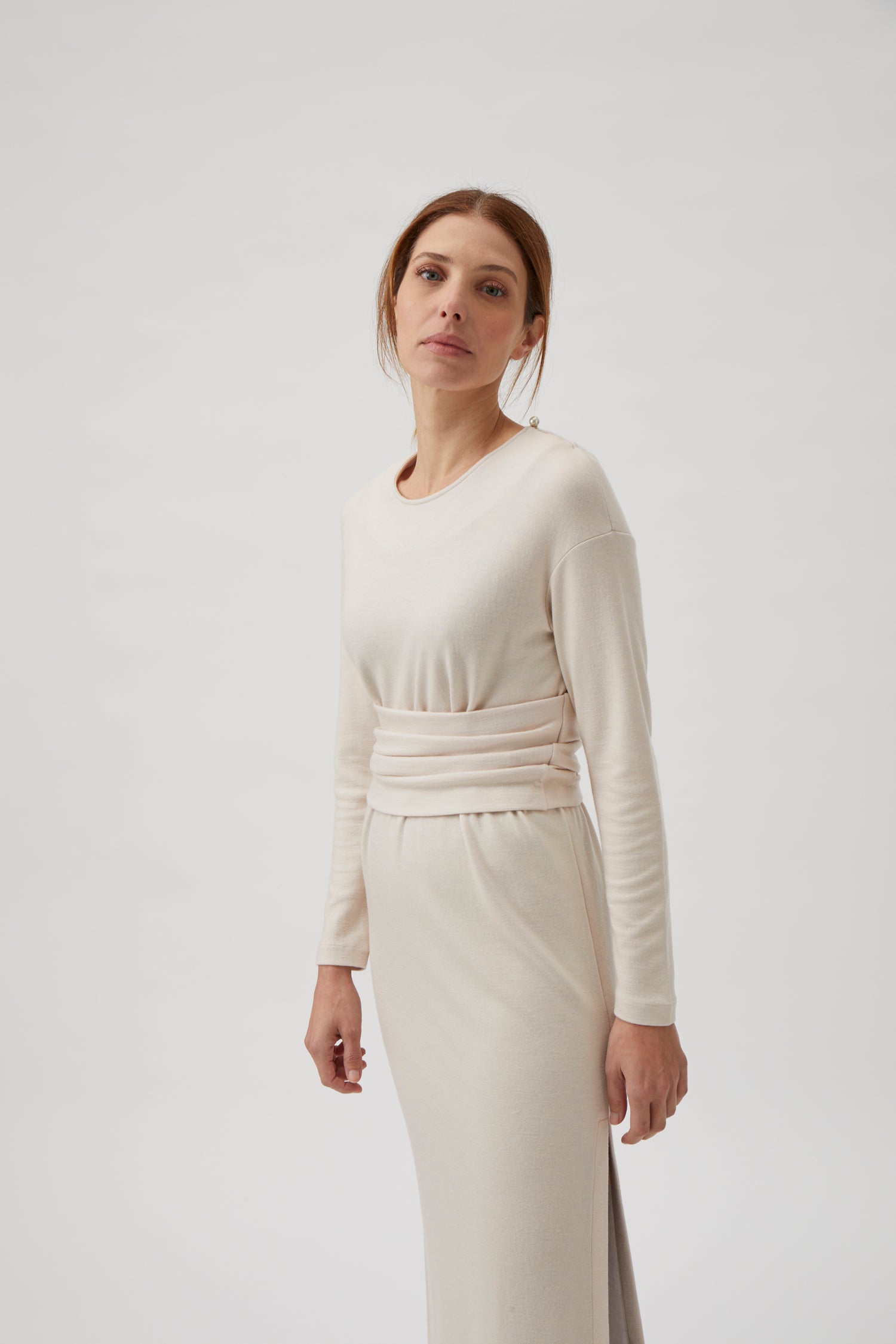 Medi dress with belt - Cream