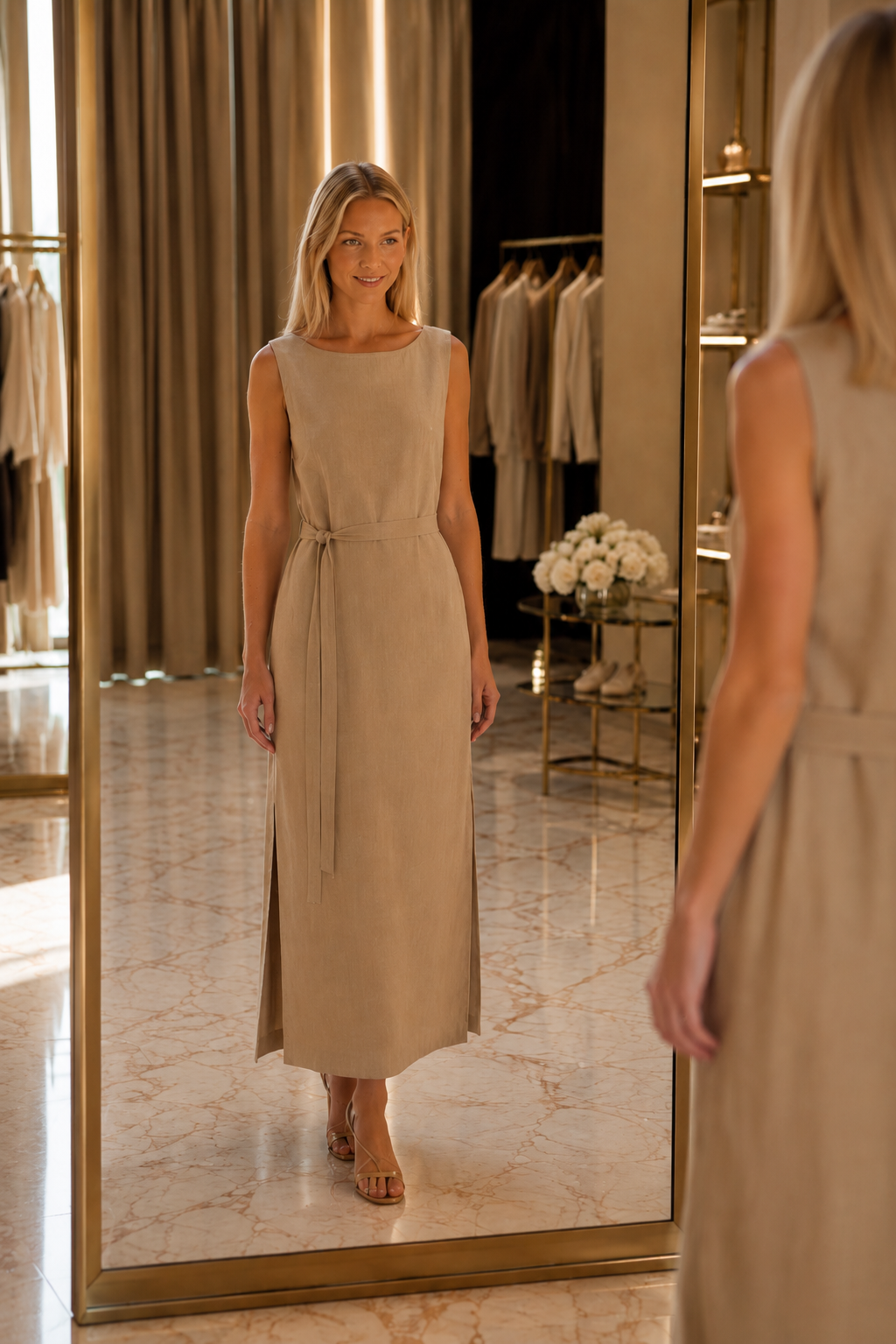 Straight Linen Dress with Detachable Belt – Minorca 9510 | Cammello
