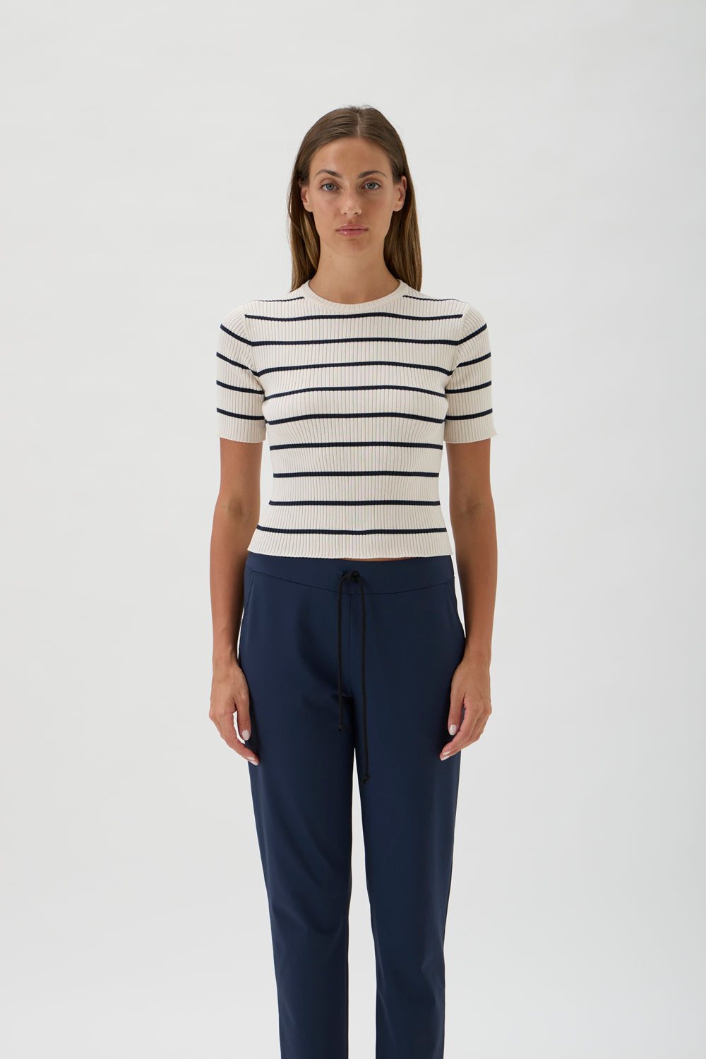 A fitted short-sleeved sweater - Agusta 7068SL Navy Stripes