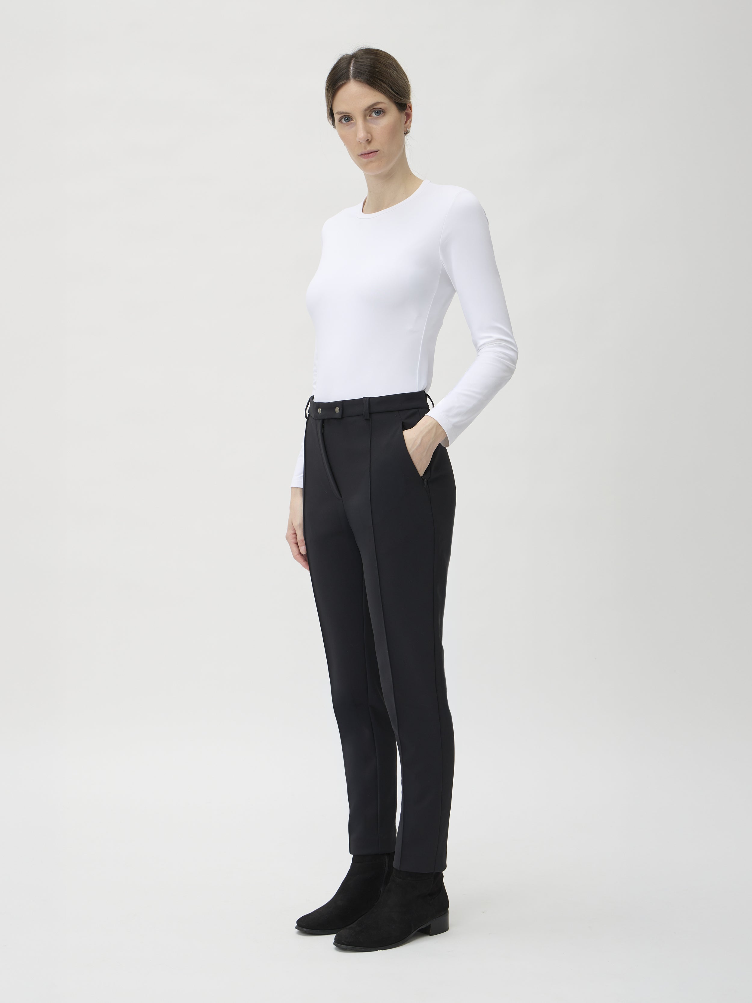 Slim high waist trousers in black Aosta fabric – ELISE GUG