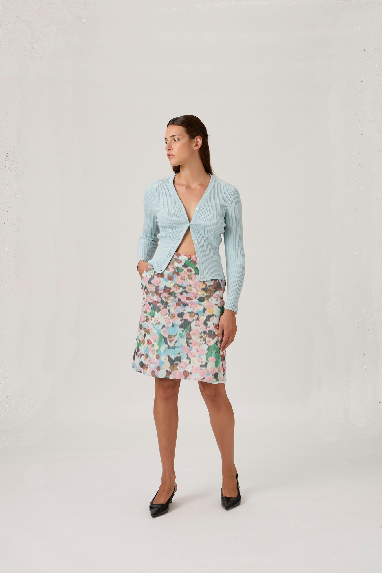 Classic A-Line long Skirt with Pockets - Flowers