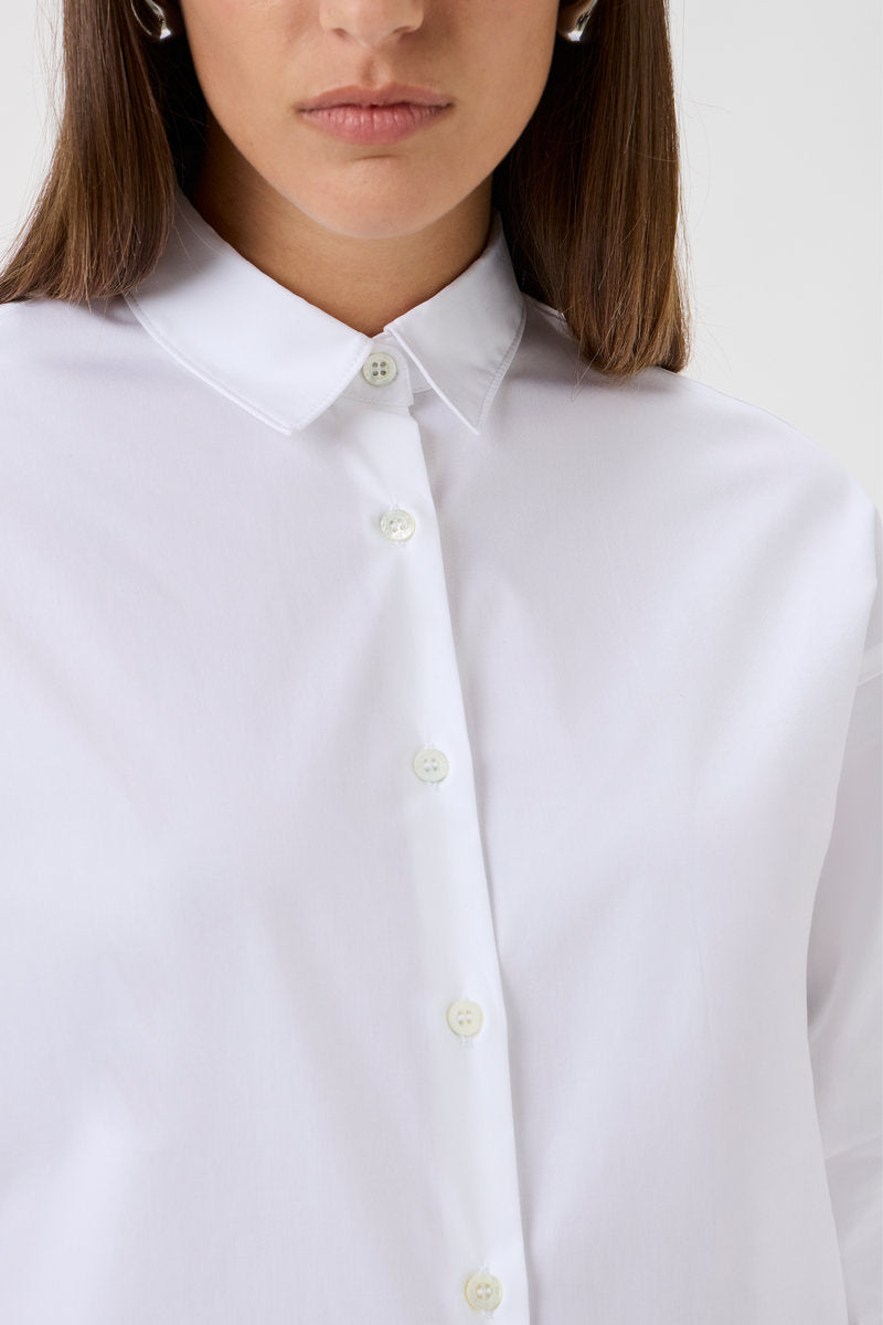Luxury White Stretch Cotton Shirt - boyfriend style – 2239 White