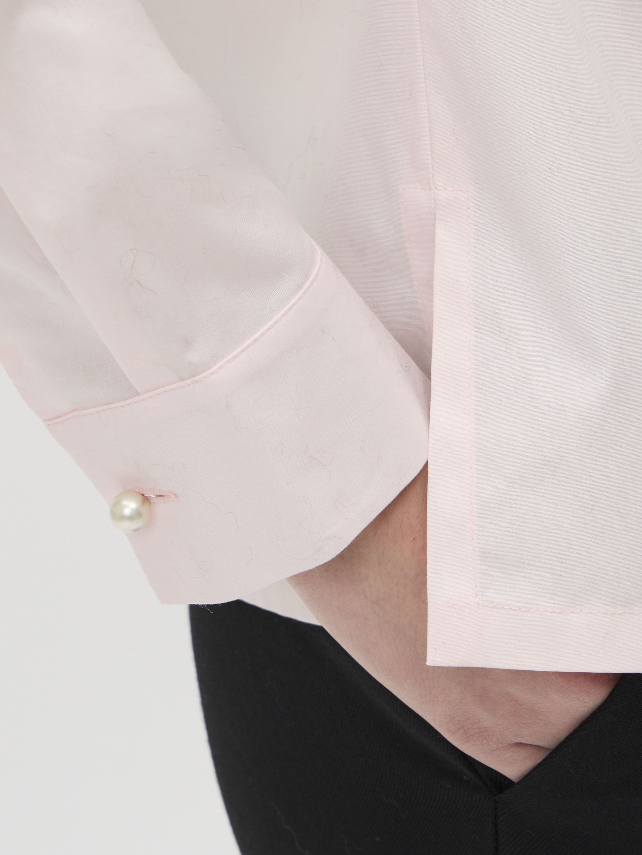Blouse with Scarf in Bormio Rosa – pearl cufflink detail – ELISE GUG