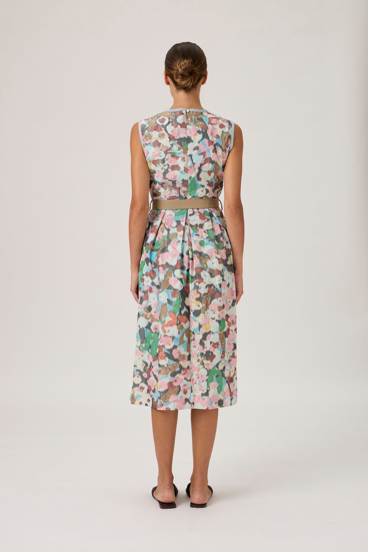 Sleeveless Midi Dress with Belted Waist - Fiori