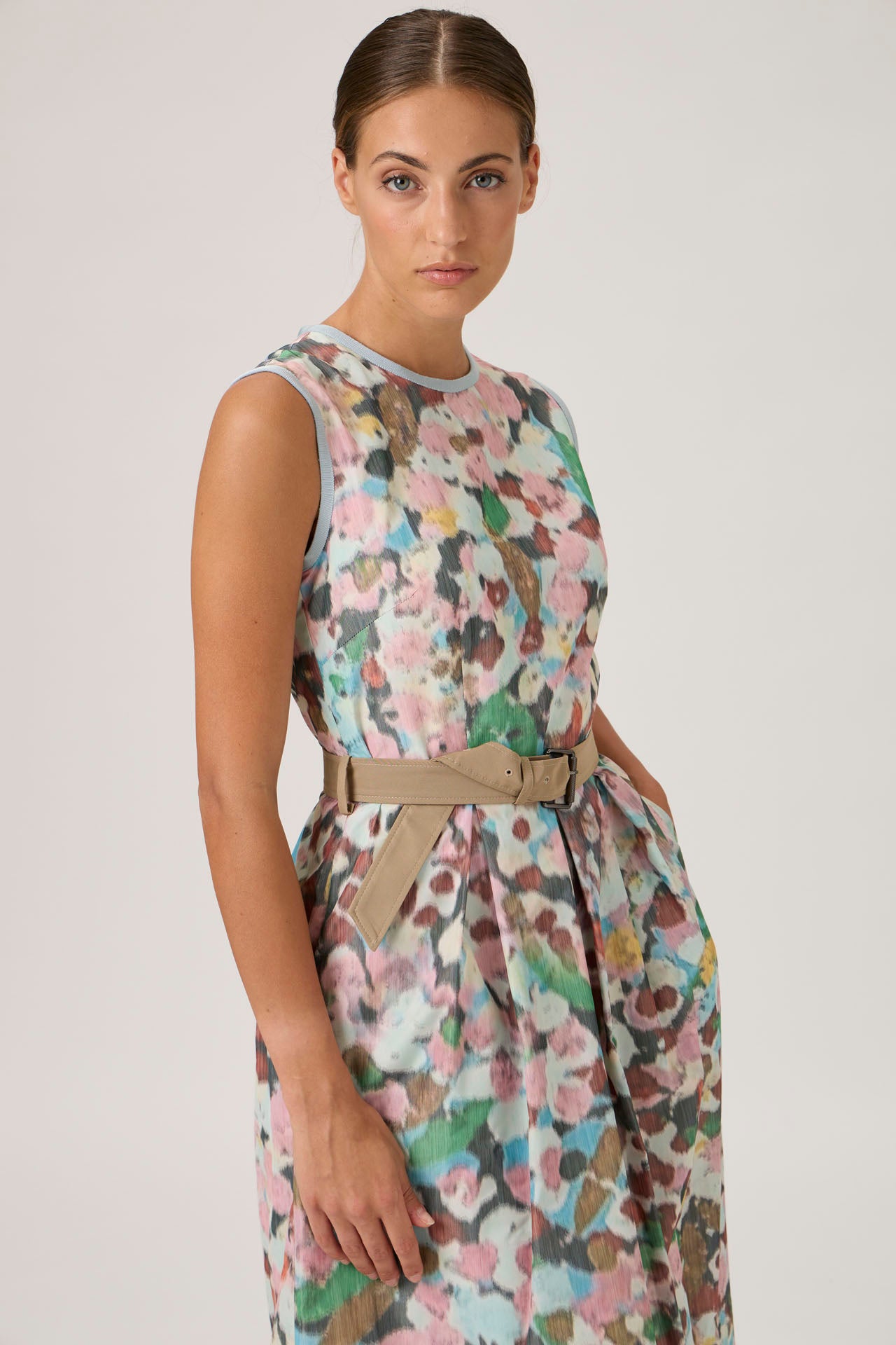 Sleeveless Midi Dress with Belted Waist - Fiori