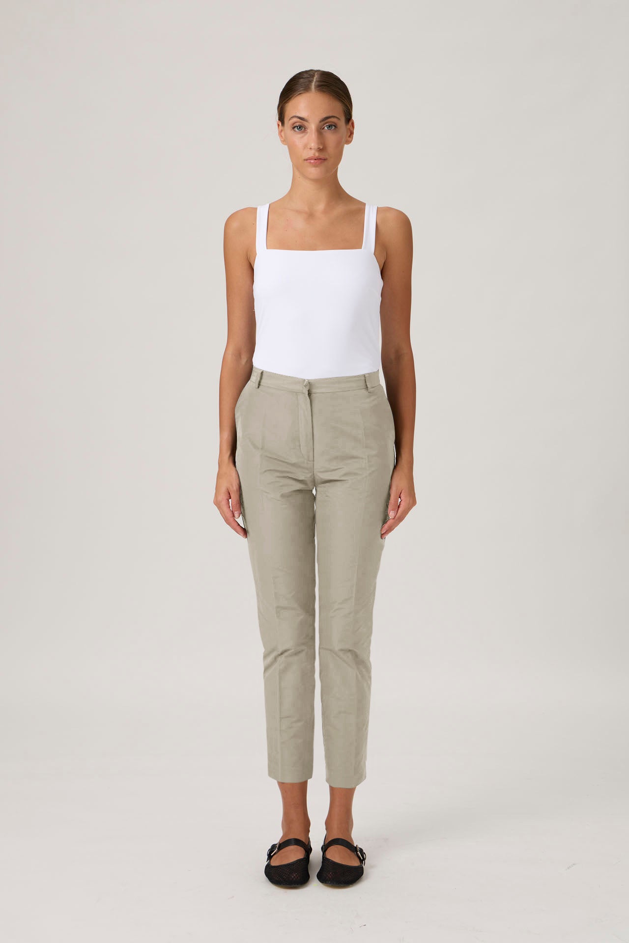 Tailored High-Waist Pants - Beige