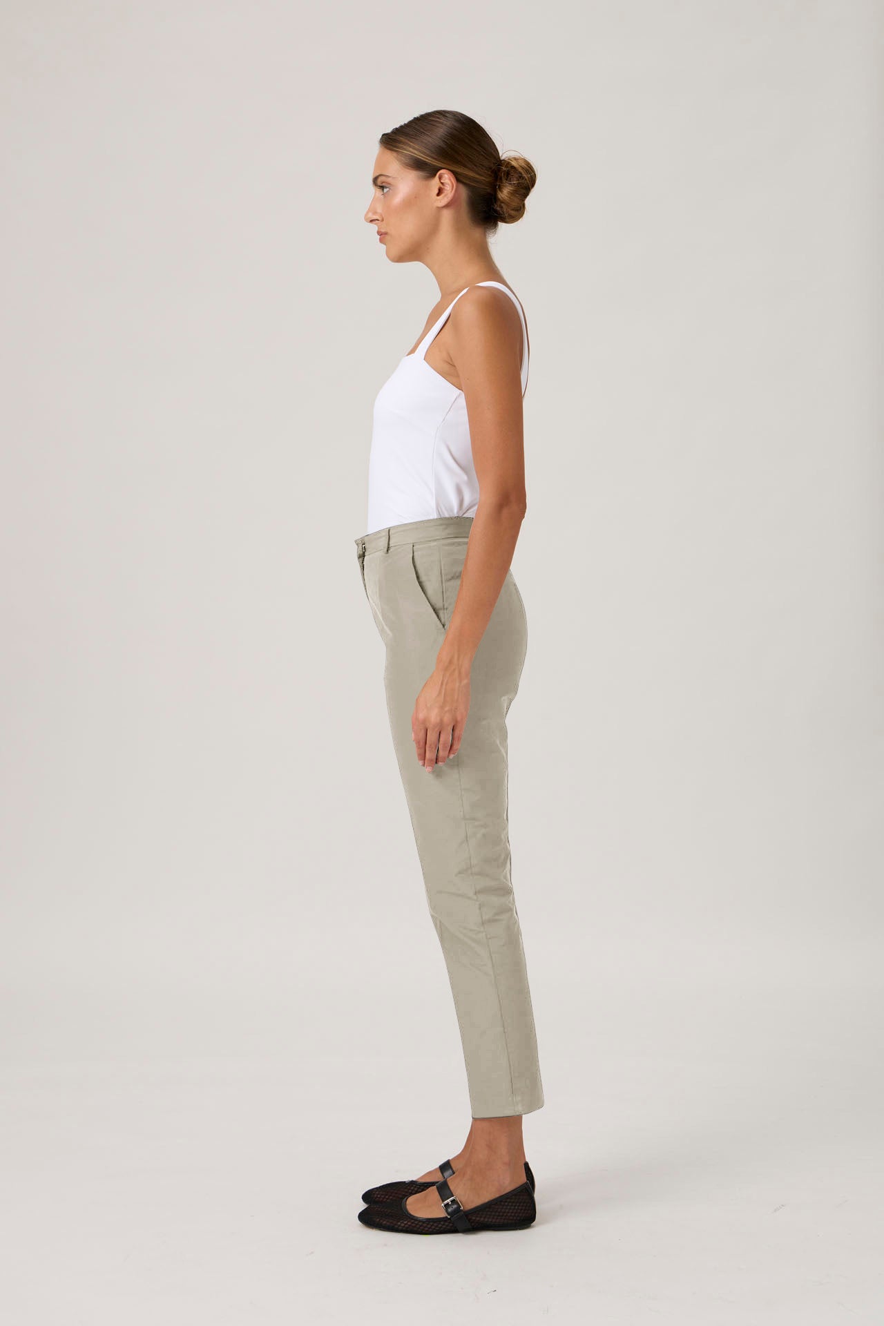 Tailored High-Waist Pants - Beige