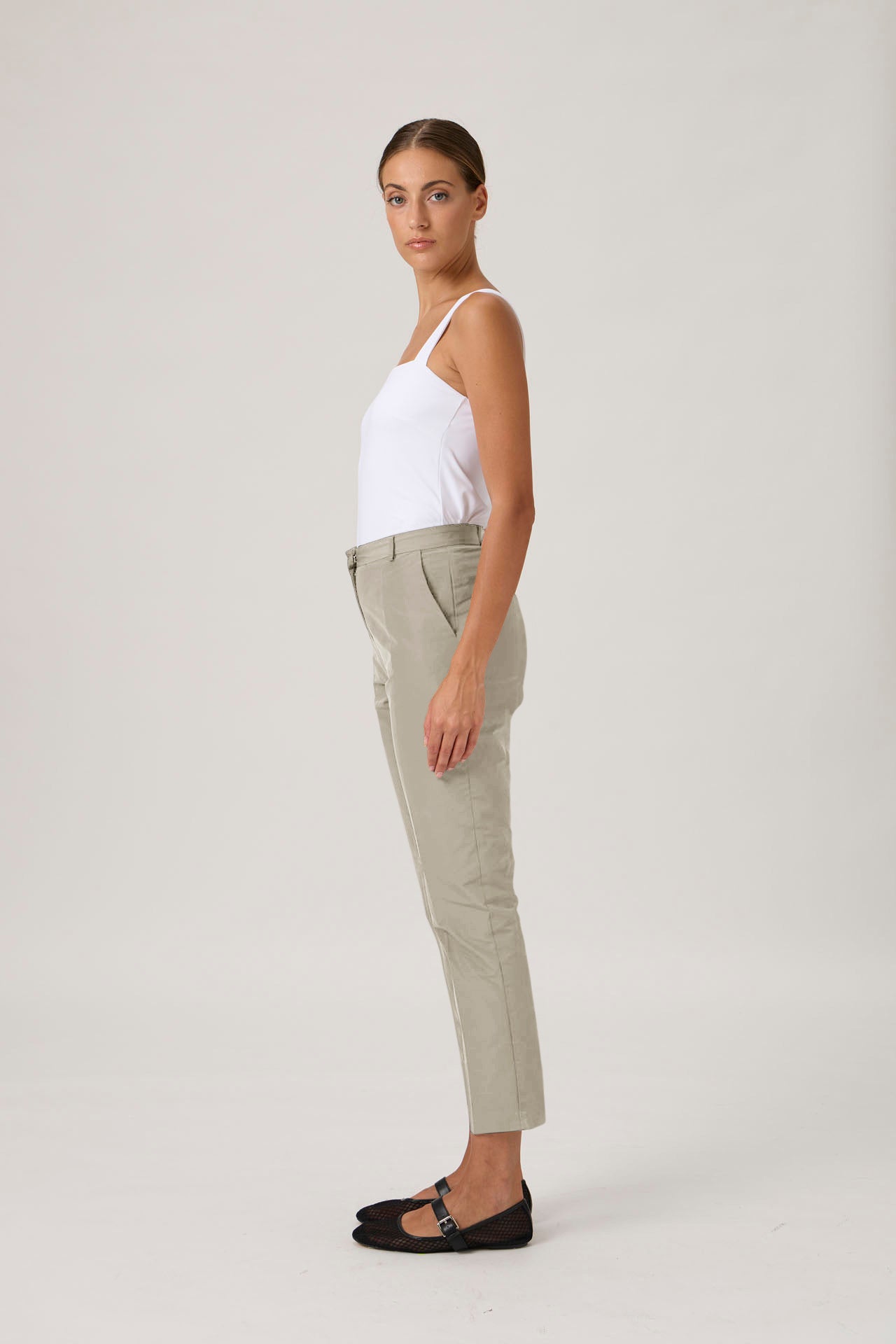 Tailored High-Waist Pants - Beige