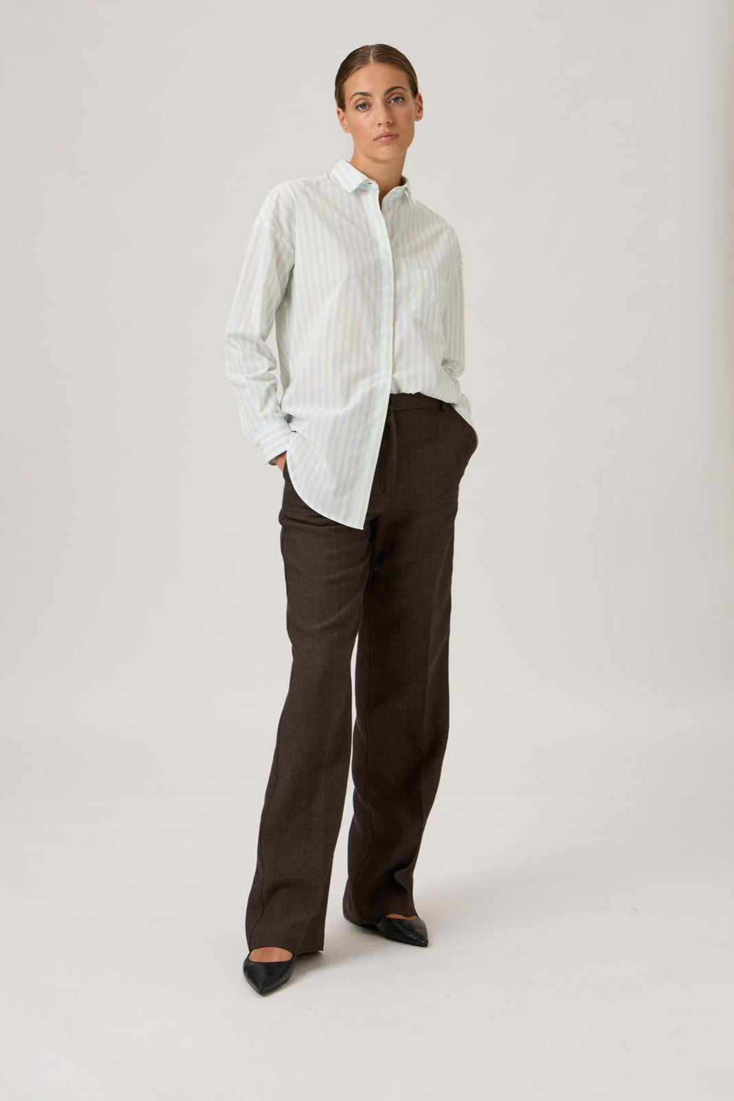 Classic Button-Up Shirt with Pocket - Stripes