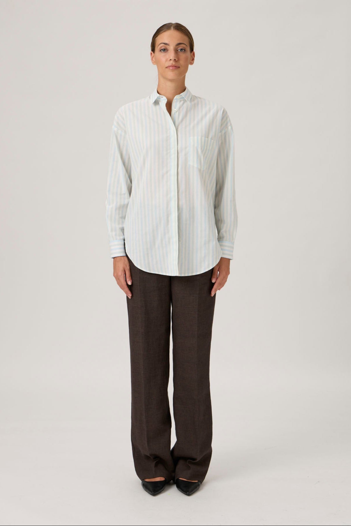 Classic Button-Up Shirt with Pocket - Stripes