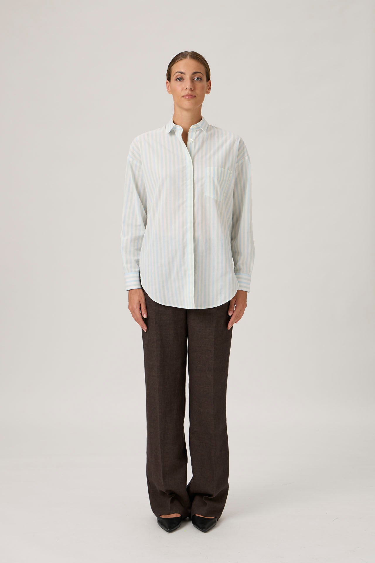 Classic Button-Up Shirt with Pocket - Stripes