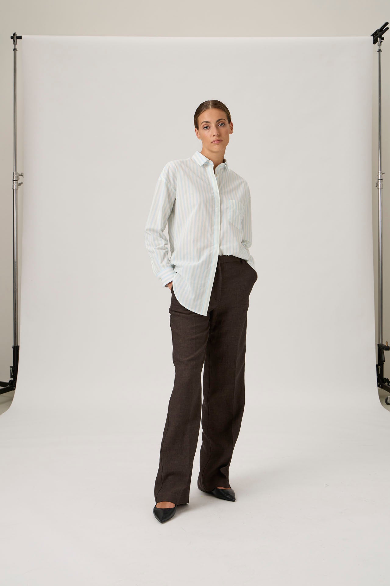 Wide-Leg Tailored Trousers - Brown