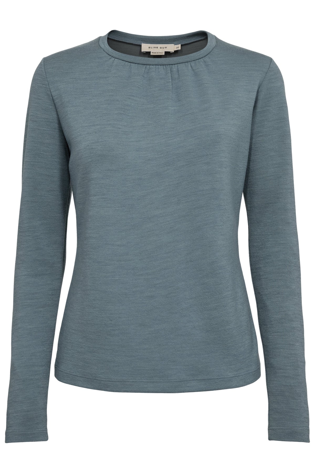 Blouse Wrinkled Neckline in Darfo 1200 Green Blue – product shot on white background – ELISE GUG