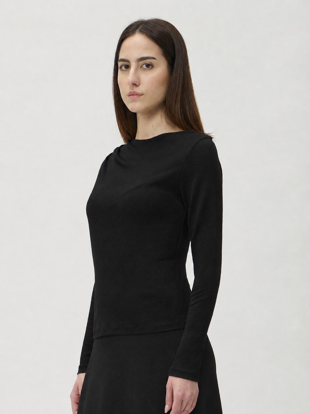 Blouse with Shoulder Pleats in Darfo – 1201 Black
