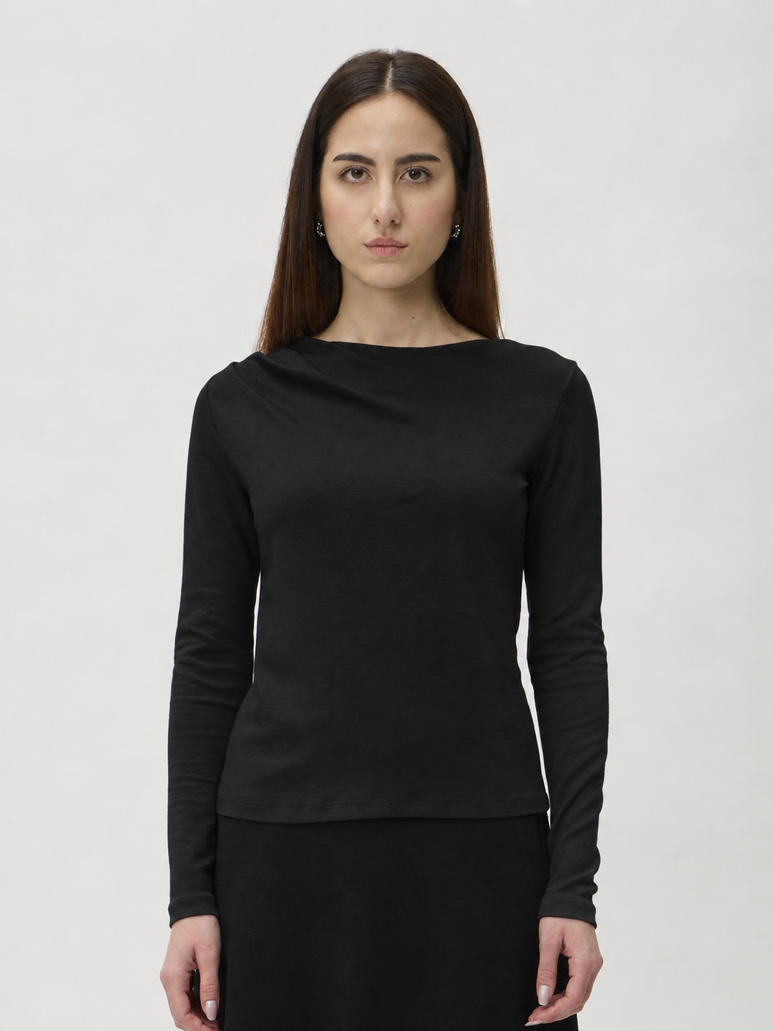 Blouse with Shoulder Pleats in Darfo – 1201 Black