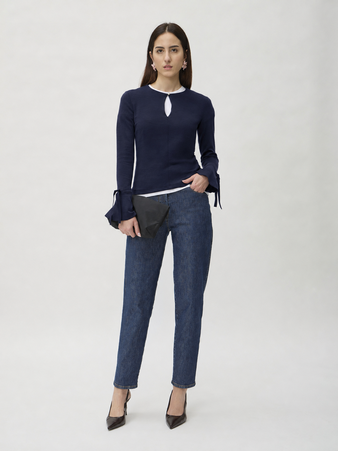Blouse with Sleeve Ribbon in Darfo – 1202 Blue