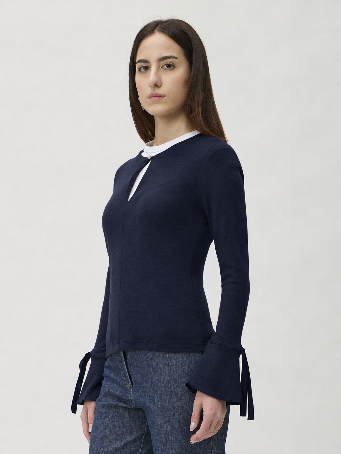 Blouse with Sleeve Ribbon in Darfo – 1202 Blue