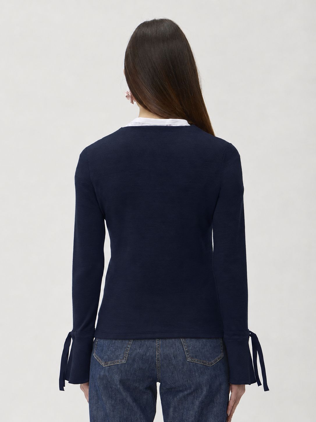 Blouse with Sleeve Ribbon in Darfo – 1202 Blue
