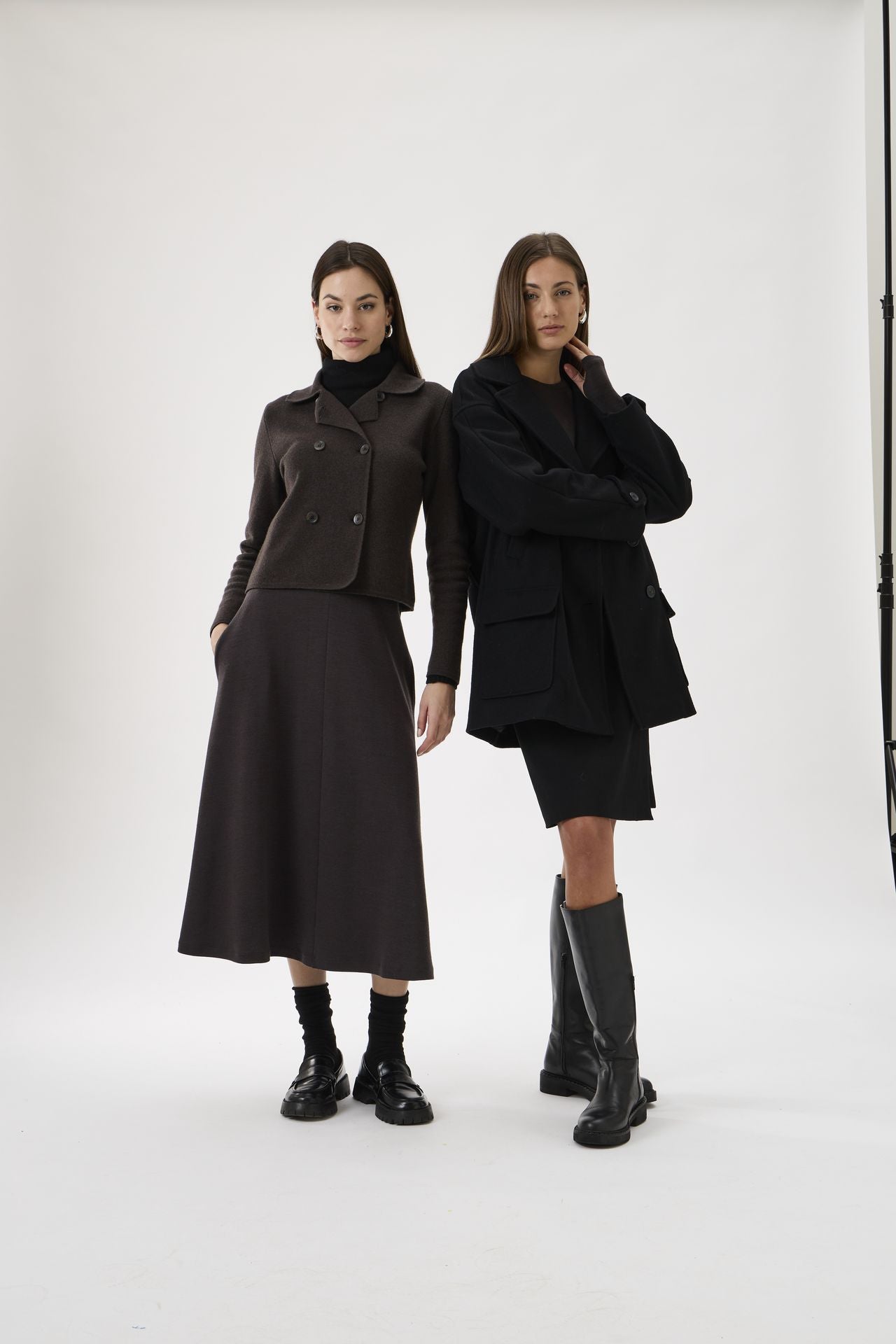 Medium Length Wide Flared Skirt - Cioccolato