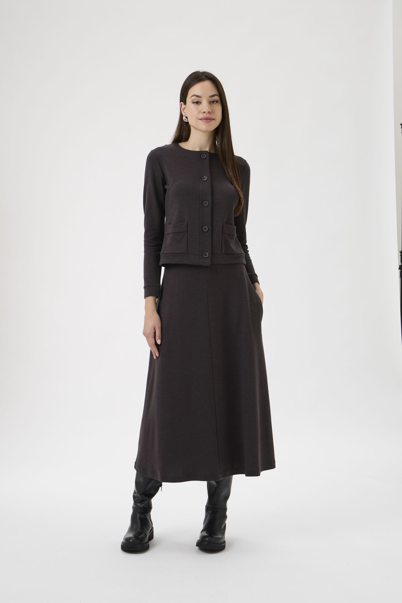 Medium Length Wide Flared Skirt - Cioccolato