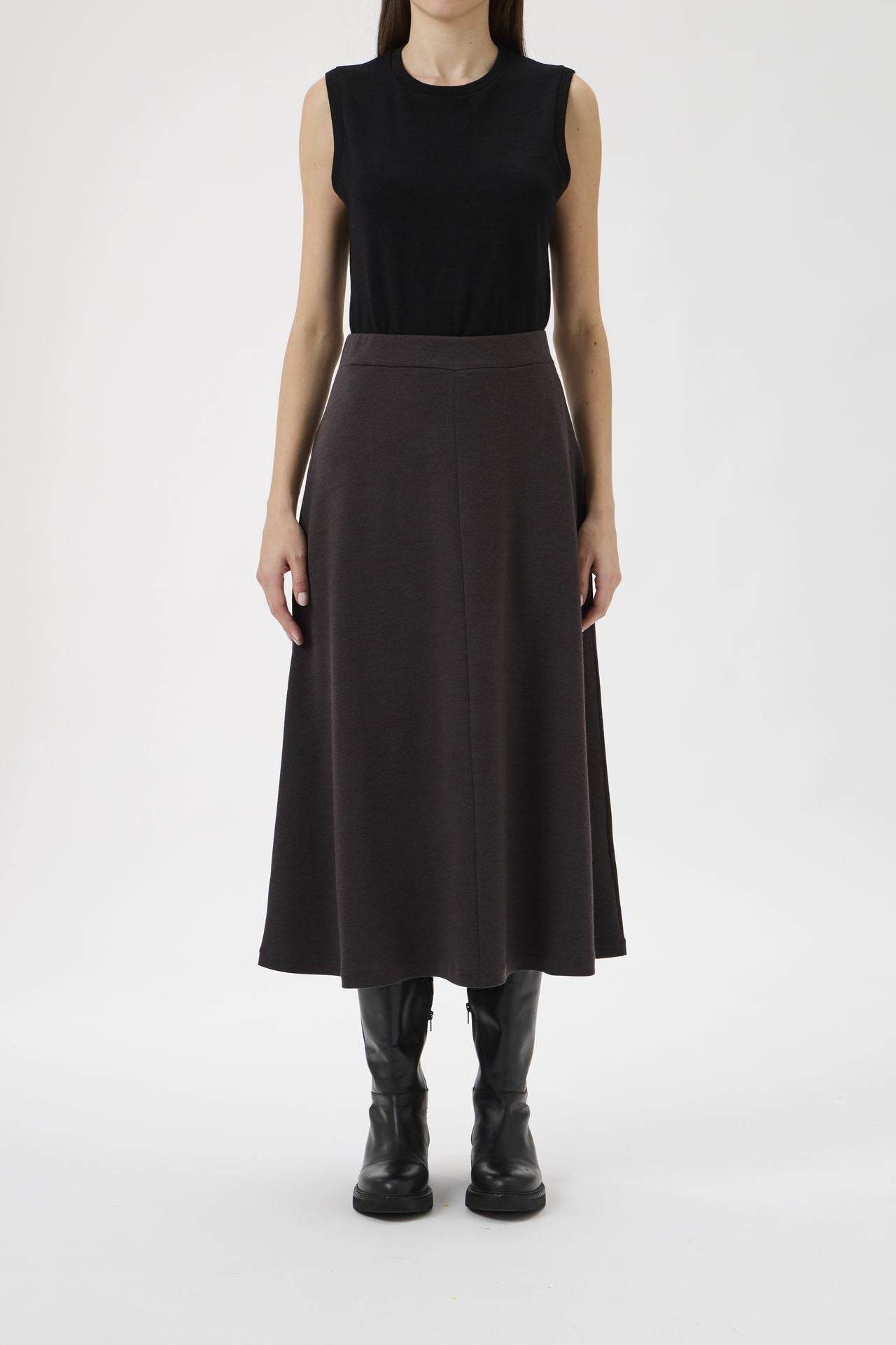 Medium Length Wide Flared Skirt - Cioccolato
