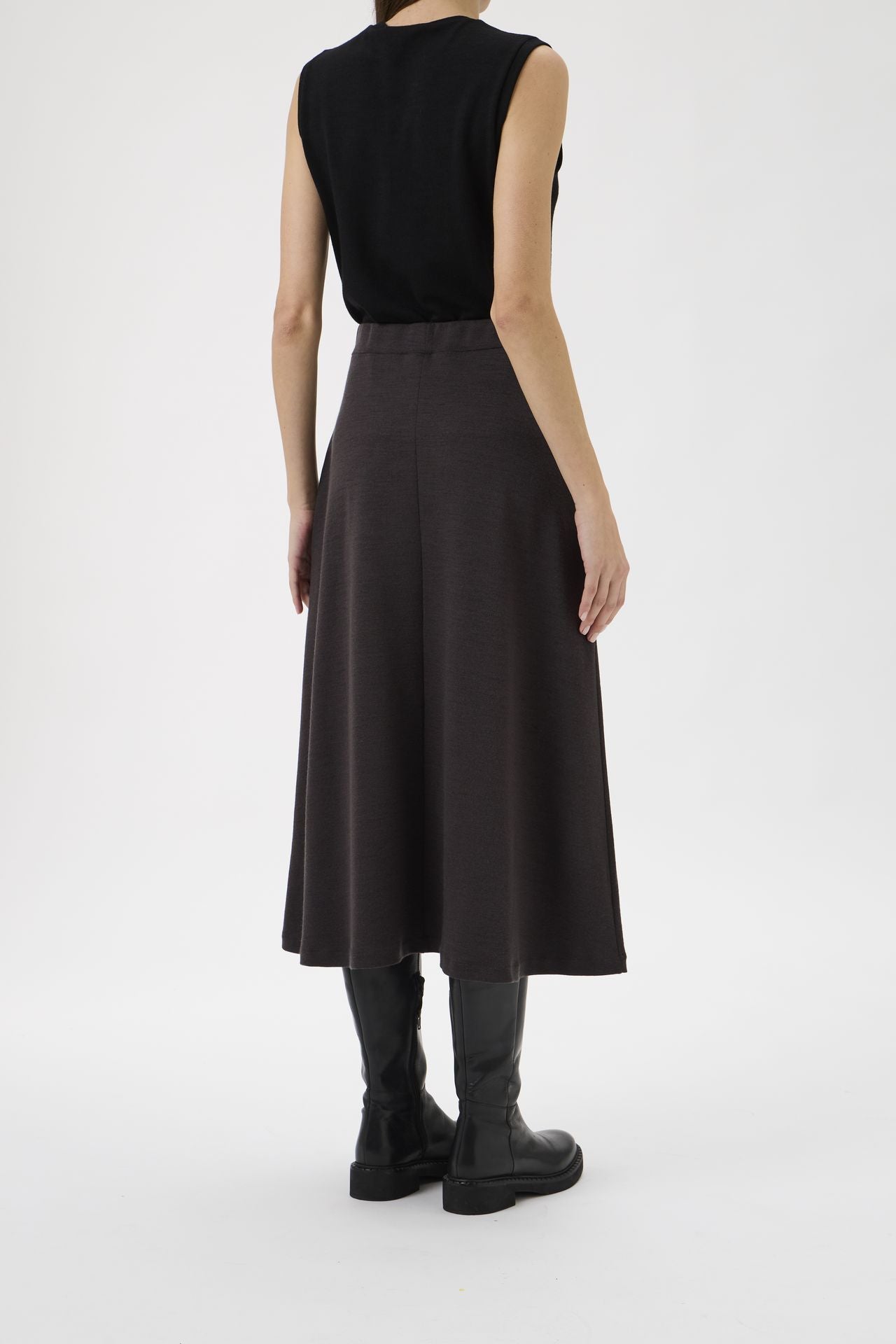 Medium Length Wide Flared Skirt - Cioccolato