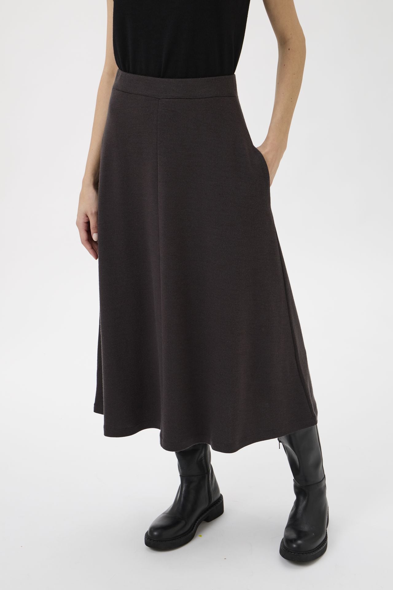 Medium Length Wide Flared Skirt - Cioccolato