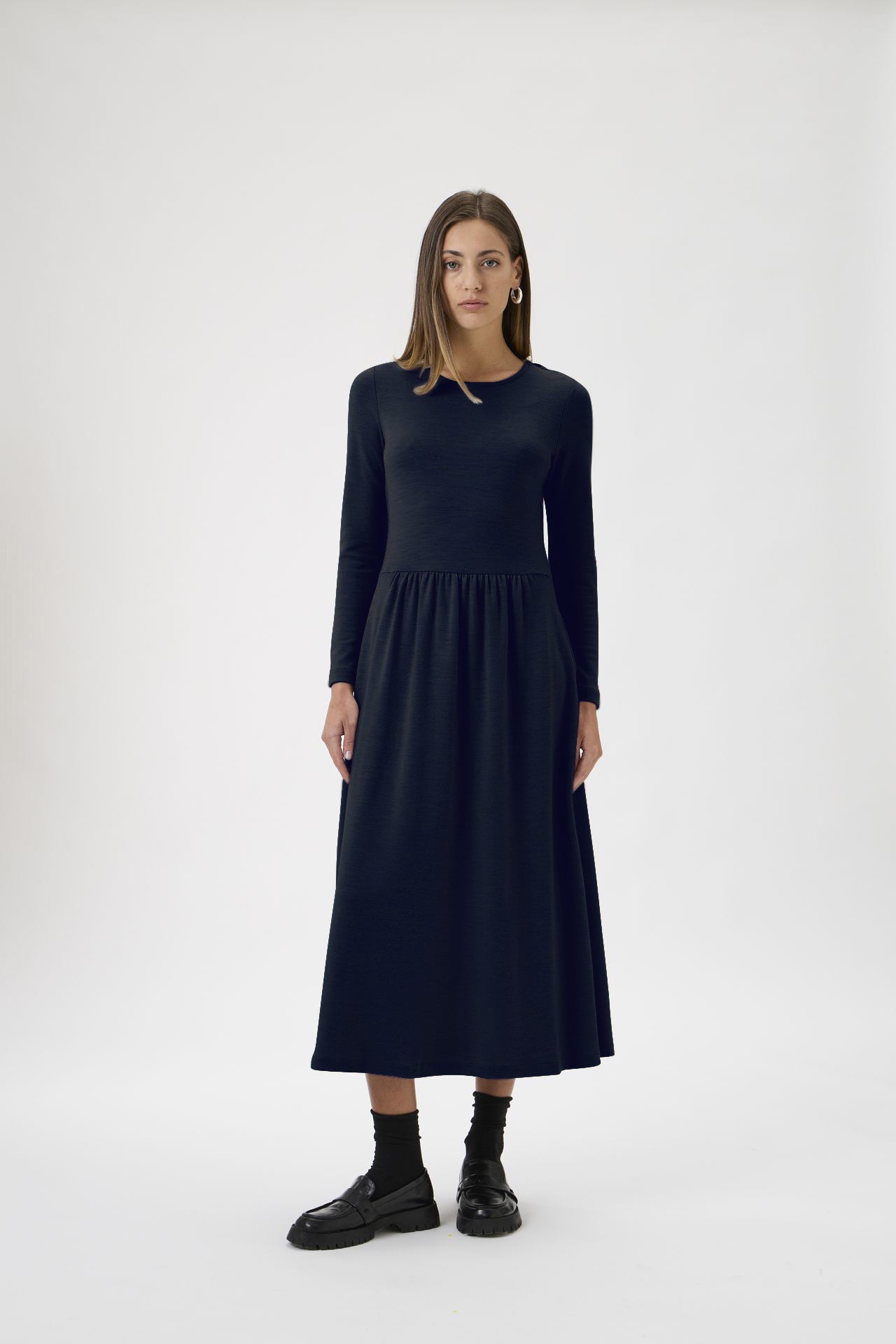 Gug Dress Open Round Neck Long Sleeves Medium - 9483 Blue