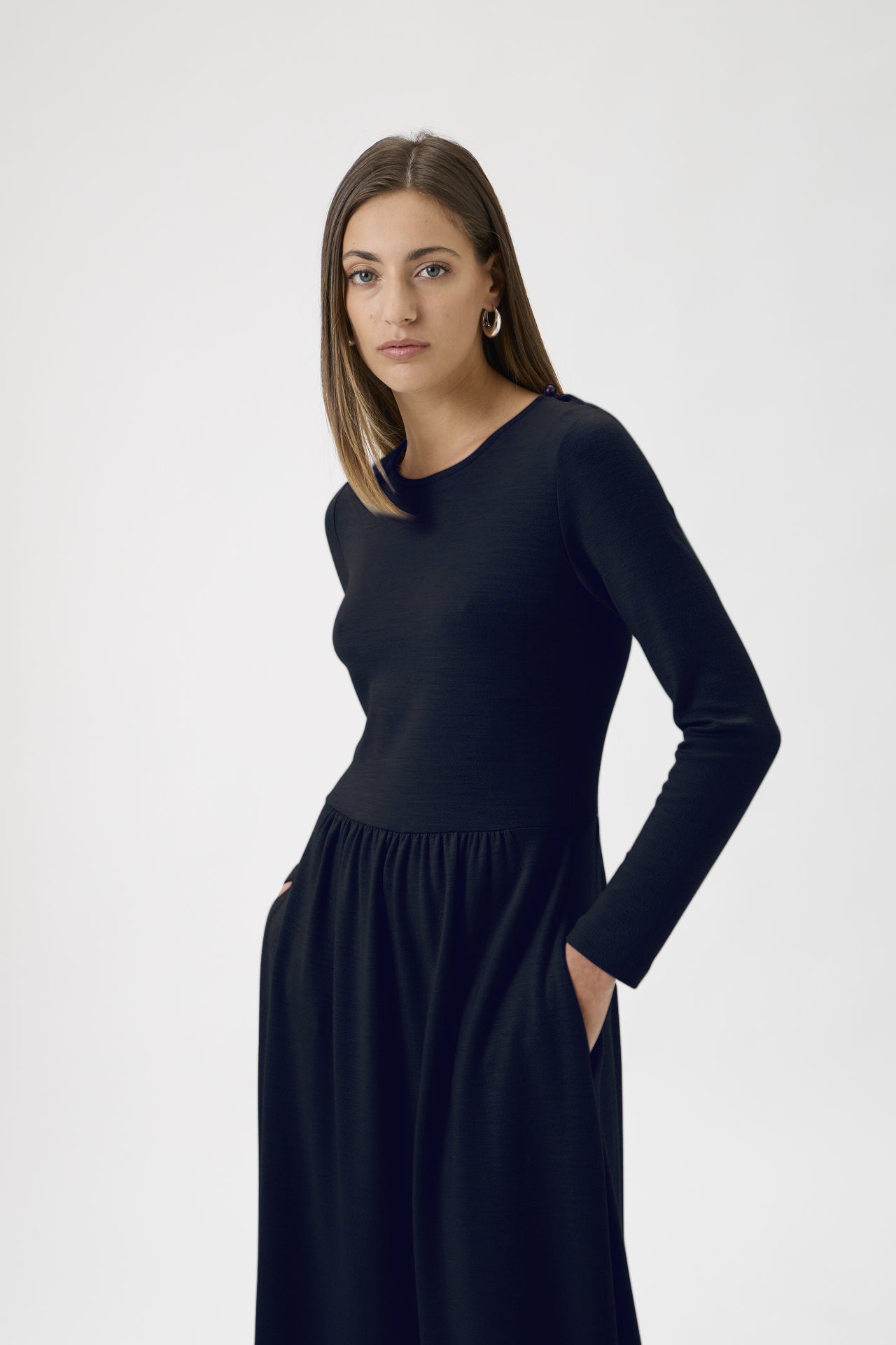 Gug Dress Open Round Neck Long Sleeves Medium - 9483 Blue