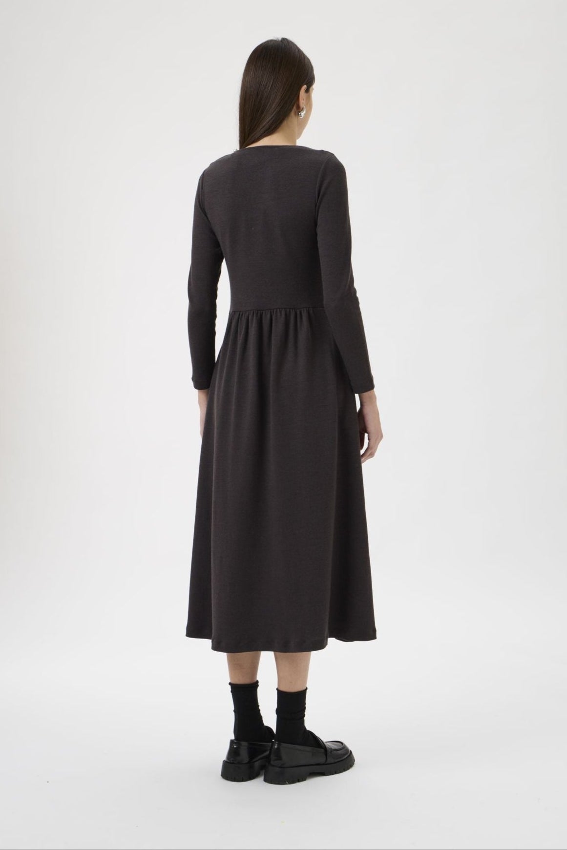 Gug Dress Open Round Neck Long Sleeves Medium - 9483 Cioccolato