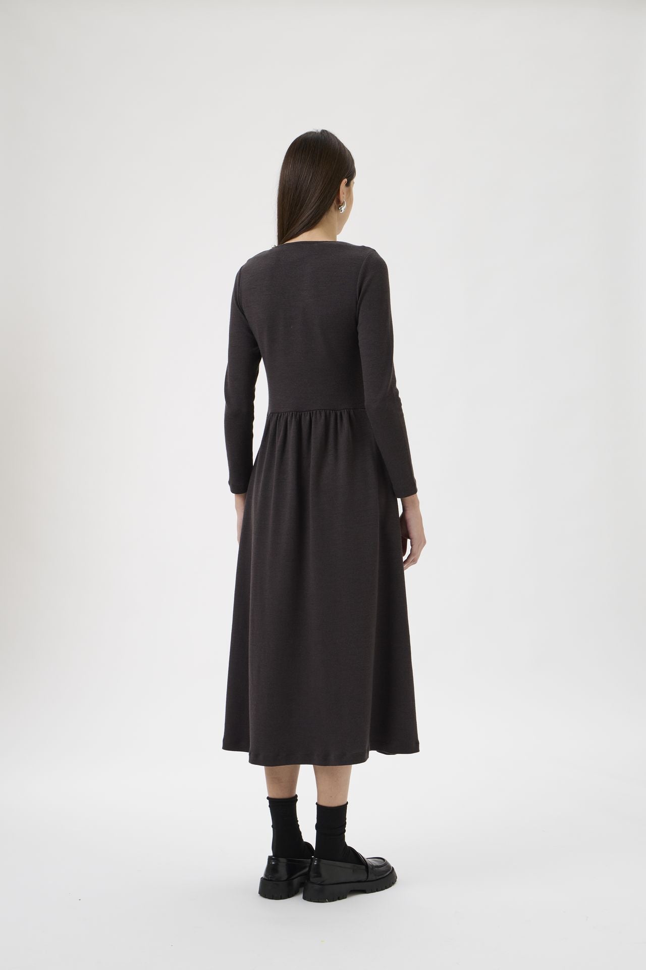 Gug Dress Open Round Neck Long Sleeves Medium - 9483 Cioccolato