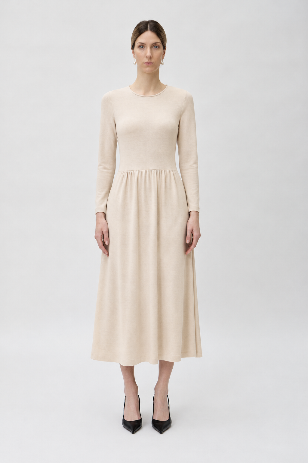 Dress Long Wrinkled at Waist in Darfo – 9483 Cream
