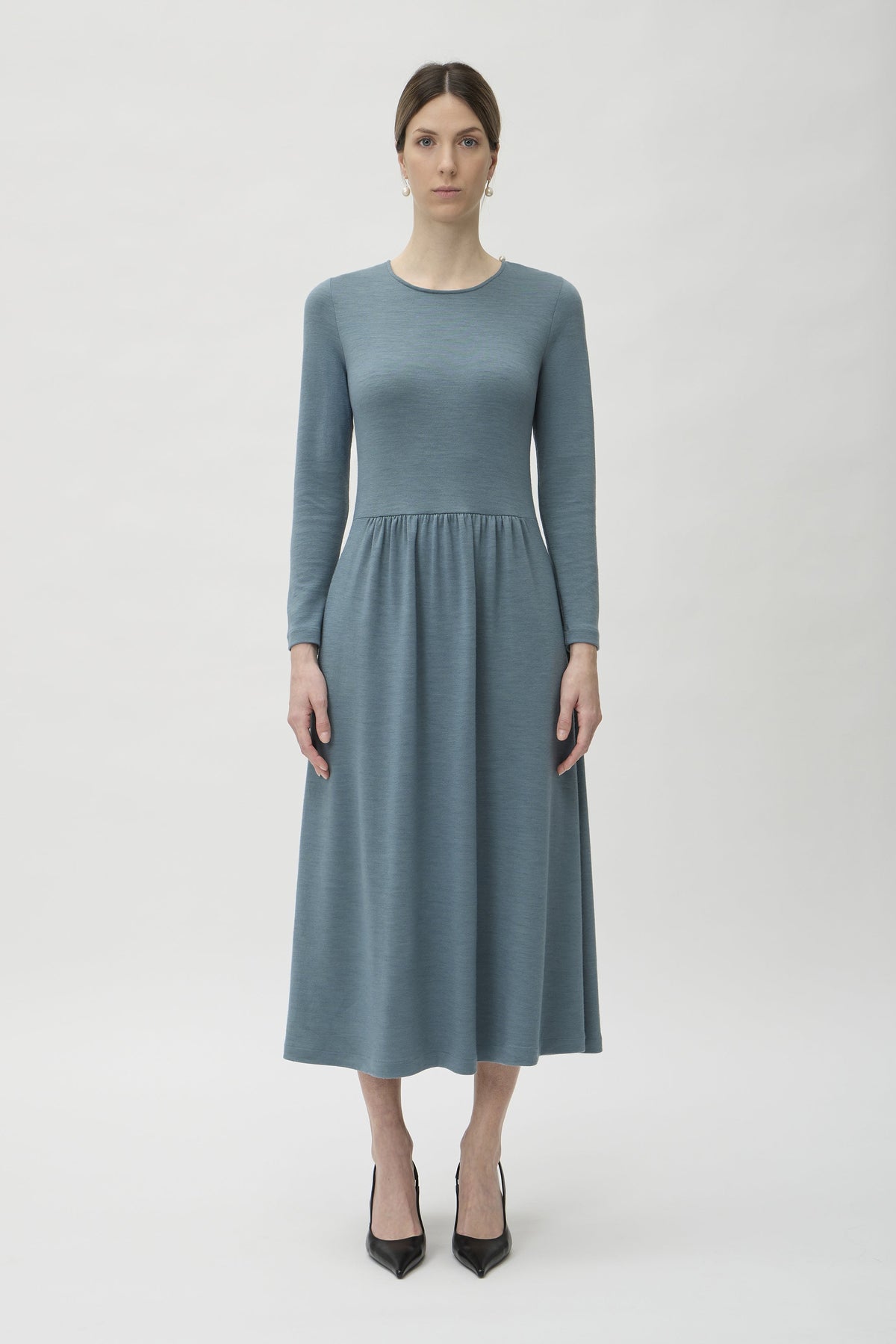 Dress Long Wrinkled at Waist in Darfo – 9483 Green Blue
