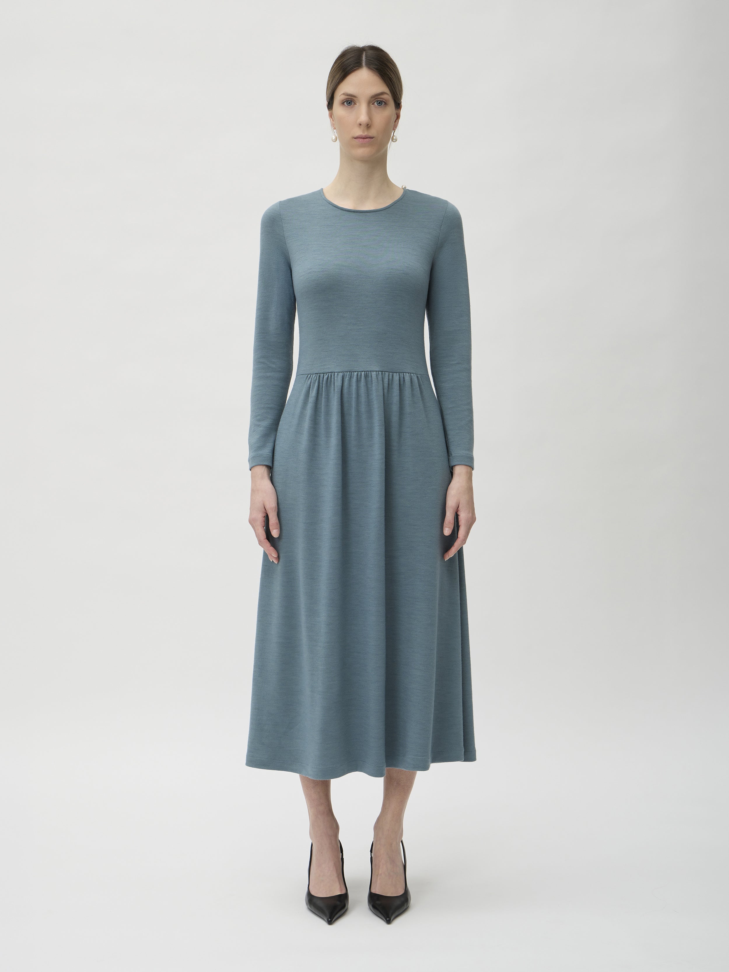 Dress Long Wrinkled at Waist in Darfo – 9483 Green Blue