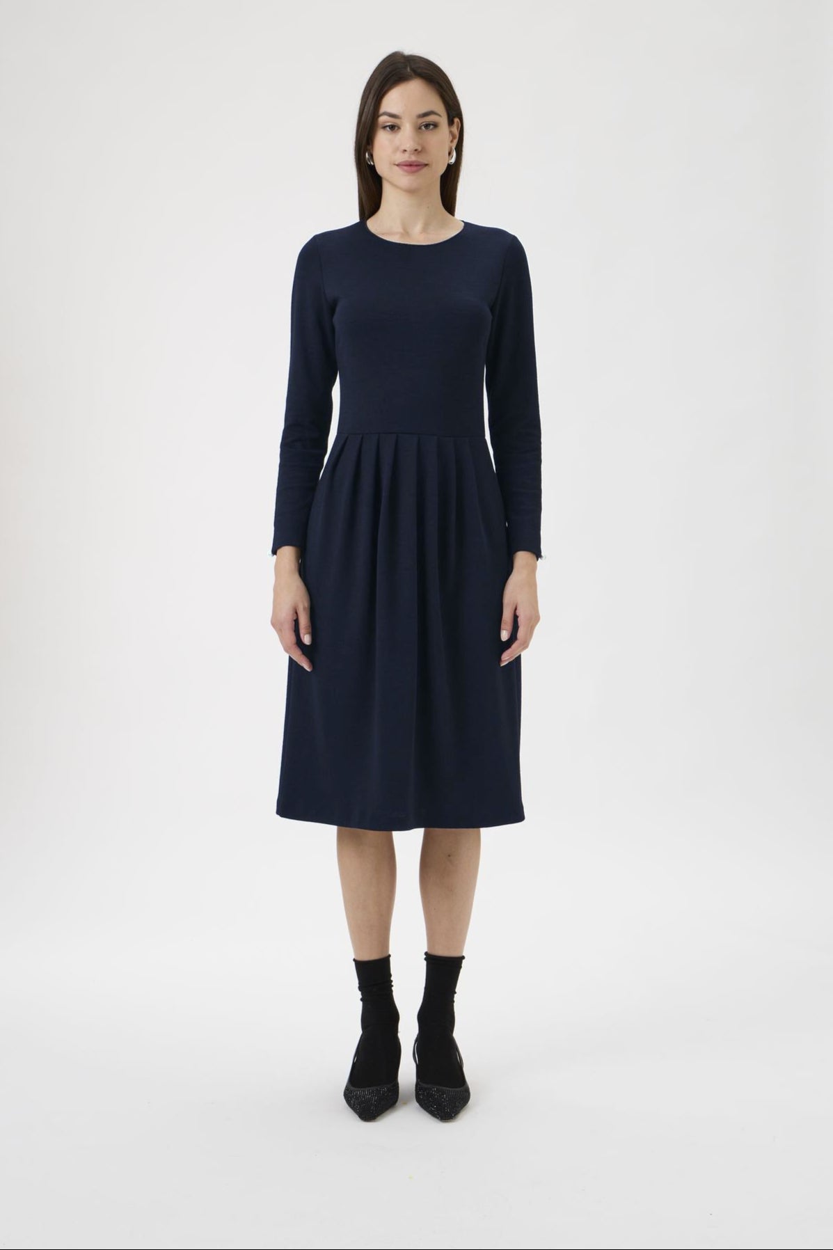 Classic Gug Dress With Pleated Skirt - 9486-A Blue