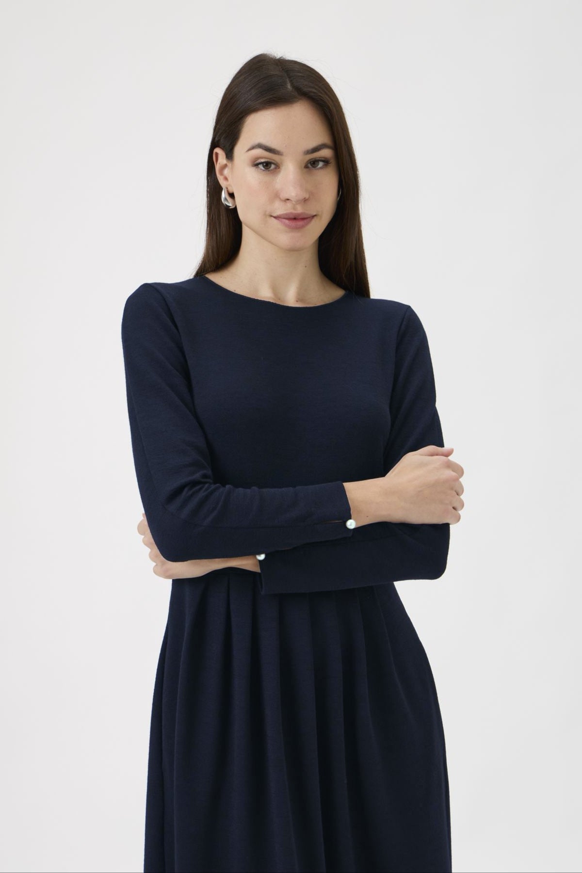 Classic Gug Dress With Pleated Skirt - 9486-A Blue