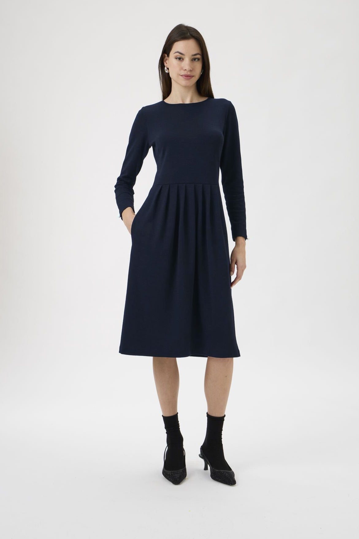 Classic Gug Dress With Pleated Skirt - 9486-A Blue