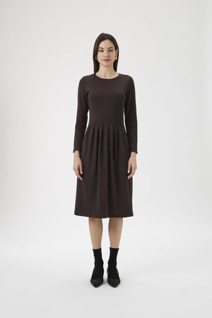 Classic Gug Dress With Pleated Skirt - 9486-A Cioccolato