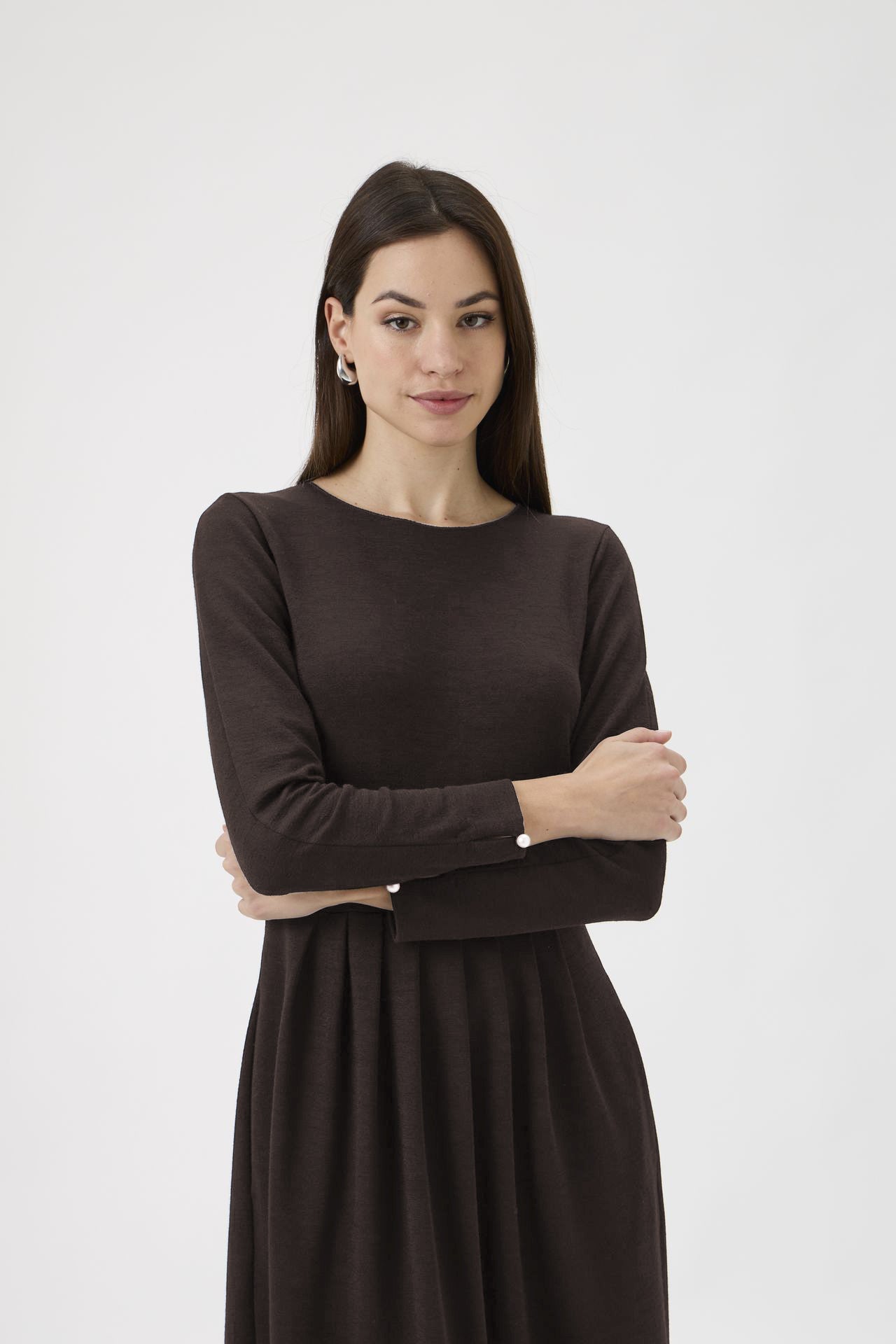 Classic Gug Dress With Pleated Skirt - 9486-A Cioccolato